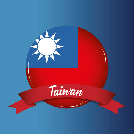 button with taiwan flag and decorative ribbon over blue background, colorful design. vector illustrationのイラスト素材