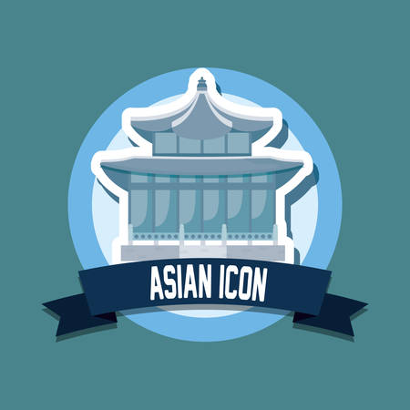 emblem with decorative ribbon and iconic palace of asia over blue background, colorful design. vector illustrationのイラスト素材