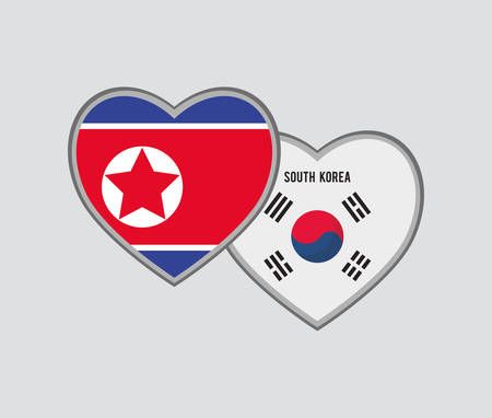 South korea and taiwan flags in hearts shape over gray  background, colorful design. vector illustrationのイラスト素材