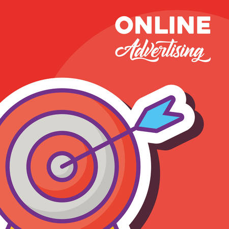 online advertising design with target  icon over red background, colorful design. vector illustrationのイラスト素材