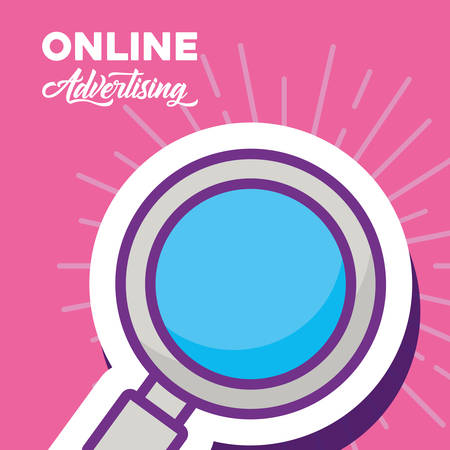 online advertising design with magnifying glass  over pink  background, colorful design. vector illustrationのイラスト素材