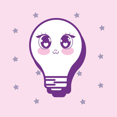 kawaii light bulb icon over pink background, colorful line design. vector illustrationのイラスト素材