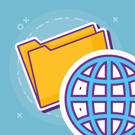 global sphere and document folder icon over blue background, colorful design. vector illustrationのイラスト素材