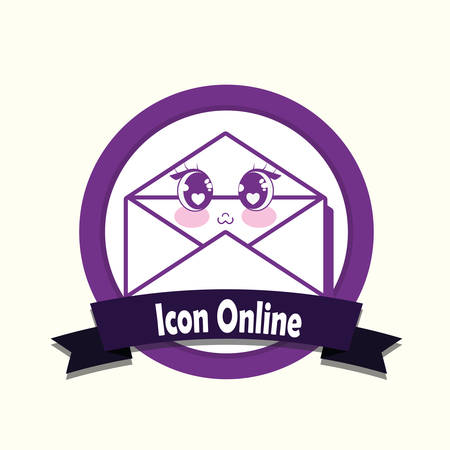 Icon online emblem with kawaii envelope over white background, colorful design. vector illustrationのイラスト素材