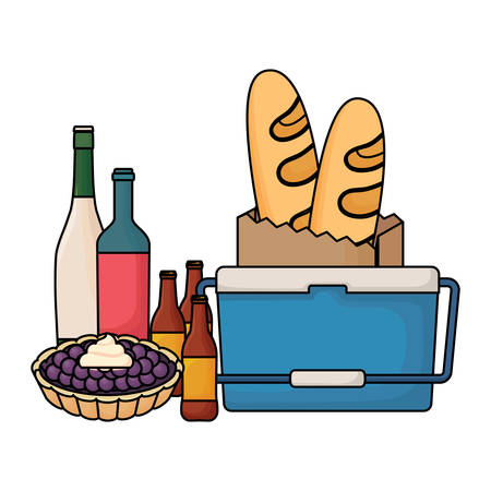 food cooler with breads and picnic food over white background, vector illustrationのイラスト素材
