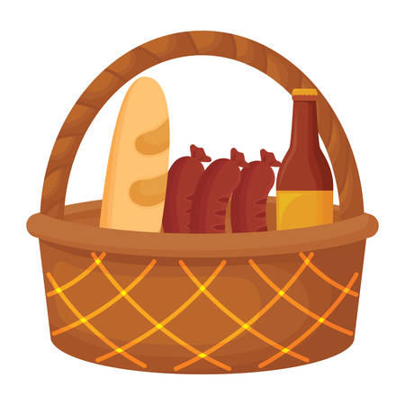 Picnic basket with sausages and beer bottle icon over white background, vector illustrationのイラスト素材