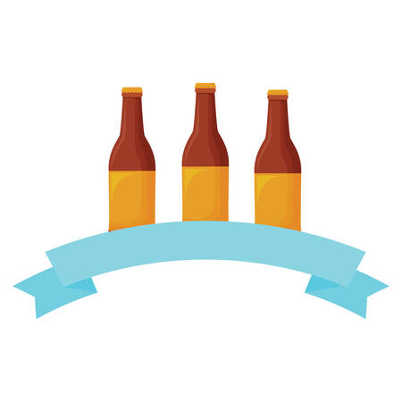 decorative ribbon with beer bottles icon over white background, vector illustrationのイラスト素材