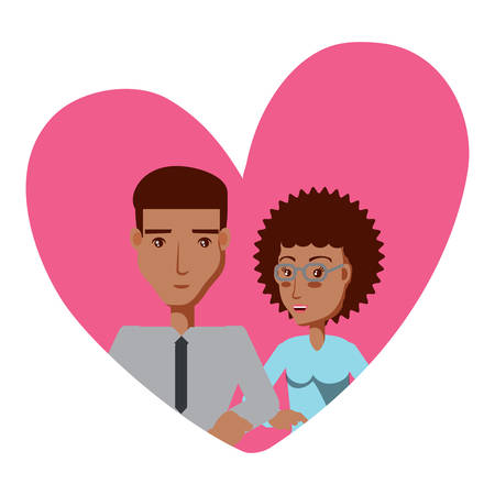Couple in love in a heart over white background, vector illustrationのイラスト素材