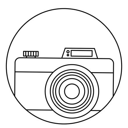 decorative circular frame with photographic camera icon over white background, vector illustrationのイラスト素材