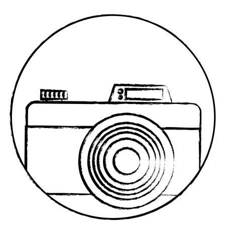 decorative circular frame with photographic camera icon over white background, vector illustrationのイラスト素材