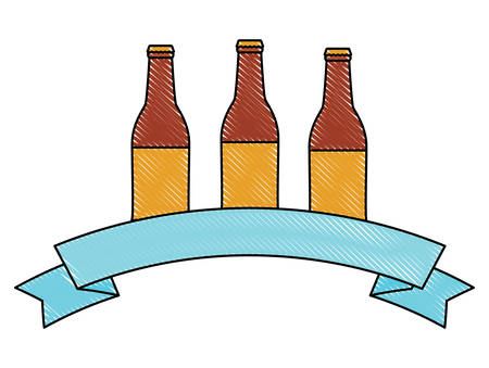 decorative ribbon with beer bottles icon over white background, vector illustrationのイラスト素材