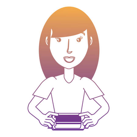 Cartoon woman using a cellphone over white background, vector illustrationのイラスト素材
