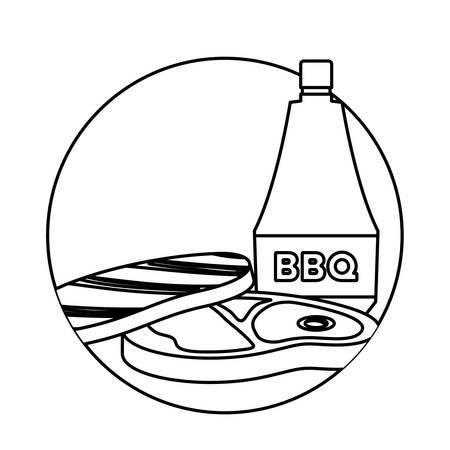 steak meat and bbq sauce over white background, vector illustrationのイラスト素材