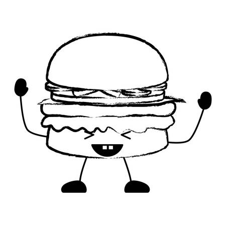 Kawaii excited hamburger icon over white background, vector illustrationのイラスト素材