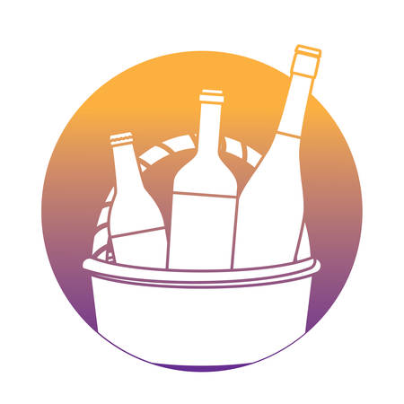 picnic basket with wine bottle and drink bottles over white background, vector illustrationのイラスト素材