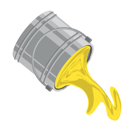 bucket with pouring paint over white background, vector illustrationのイラスト素材
