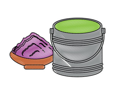 paint bucket and ceramic pot with paint over white background, vector illustrationのイラスト素材