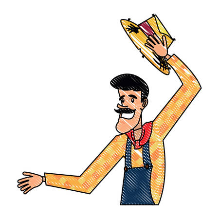 cartoon farmer man with a peasant hat icon over white background, vector illustrationのイラスト素材