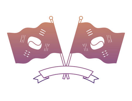 decorative ribbon and South Korea crossed flags over white background, vector illustrationのイラスト素材