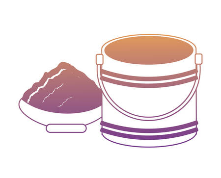 paint bucket and ceramic pot with paint over white background, vector illustrationのイラスト素材