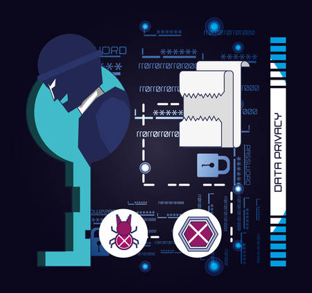 data security technology with thief vector illustration designのイラスト素材