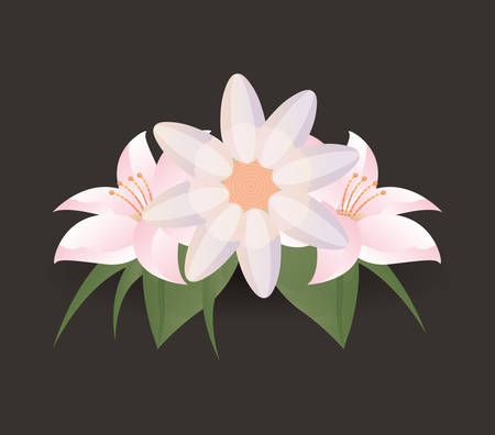 ornament of tropical flowers with leaves over black background, colorful design. vector illustrationのイラスト素材