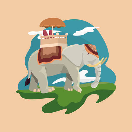 decorated indian elephant icon over brown background, colorful design. vector illustrationのイラスト素材
