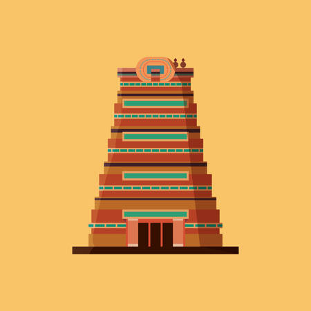 India design with Sri Meenakshi Temple icon over yellow background, colorful design. vector illustrationのイラスト素材