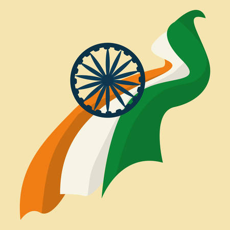 india flag with ashoka  wheel over yellow background, colorful design. vector illustrationのイラスト素材