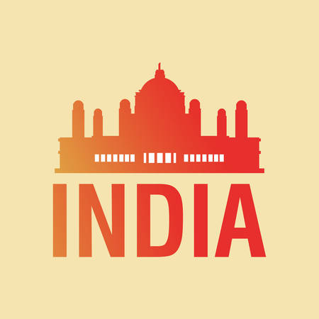 india design with silhouette of taj mahal over yellow background, colorful design. vector illustrationのイラスト素材