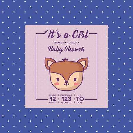 Baby shower Invitation with cute deer icon over blue dots background, colorful design. vector illustrationのイラスト素材