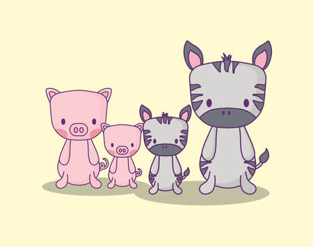 cute zebra and pigs over yellow background, colorful design. vector illustrationのイラスト素材