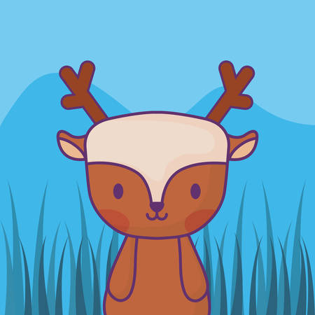 cute deer icon over landscape background, colorful design. vector illustrationのイラスト素材