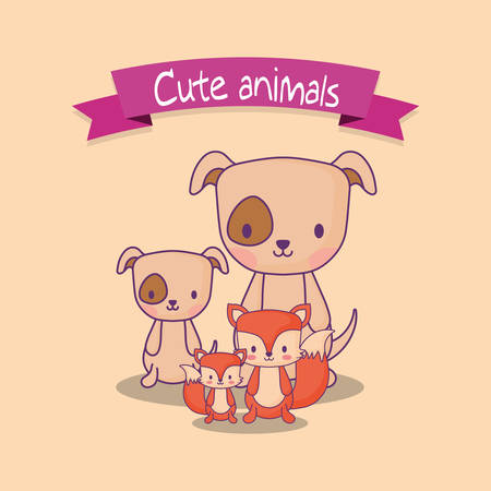 cute animals design with dogs and foxes  over orange background, colorful design. vector illustrationのイラスト素材