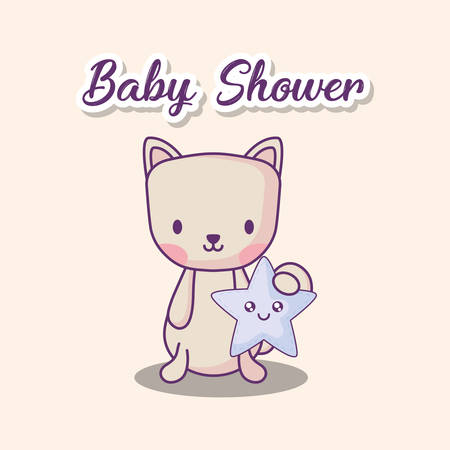 Baby shower design with cute cat over white background, colorful design. vector illustrationのイラスト素材