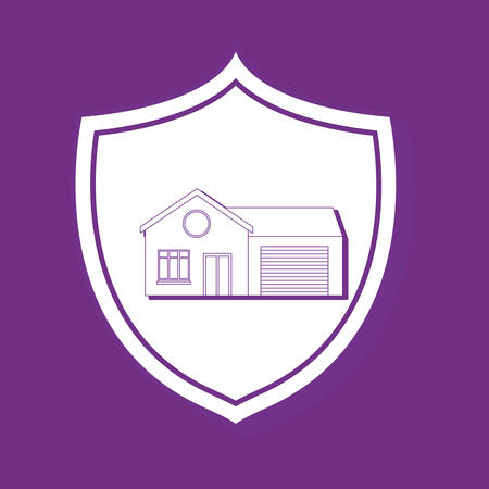shield with modern house icon over purple background, colorful line design. vector illustrationのイラスト素材
