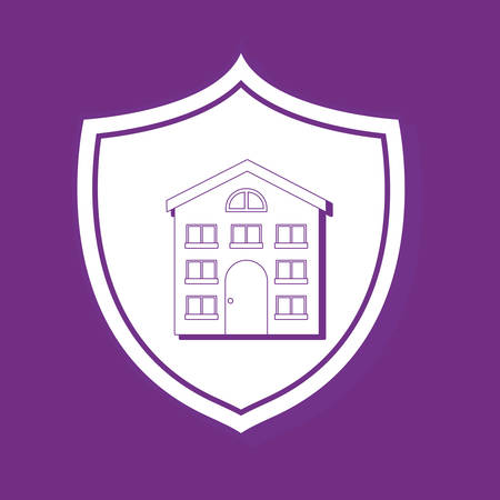 shield with modern house icon over purple background, colorful line design. vector illustrationのイラスト素材