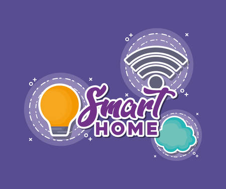 smart home design with light bulb and related icons over purple background, colorful design. vector illustrationのイラスト素材