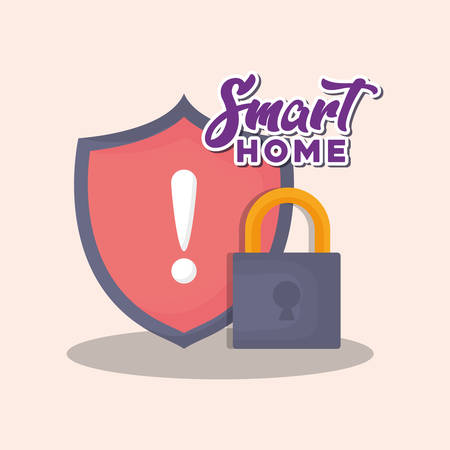 smart home design with shield and padlock over orange background, colorful design. vector illustrationのイラスト素材
