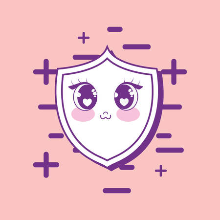 shield icon over pink background, colorful line design. vector illustrationのイラスト素材