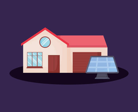 modern house and solar panel icon over blue background, colorful design. vector illustrationのイラスト素材