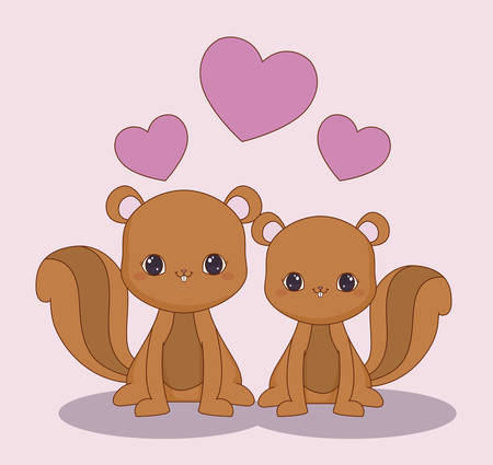 squirrels in love over pink background, colorful design. vector illustrationのイラスト素材