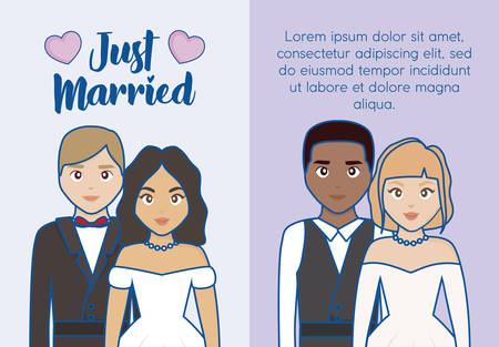 Just married infographic with married couples icon over colorful background. vector illustrationのイラスト素材