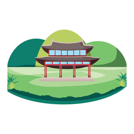 Landscape with South korea iconic building icon over white background, vector illustrationのイラスト素材