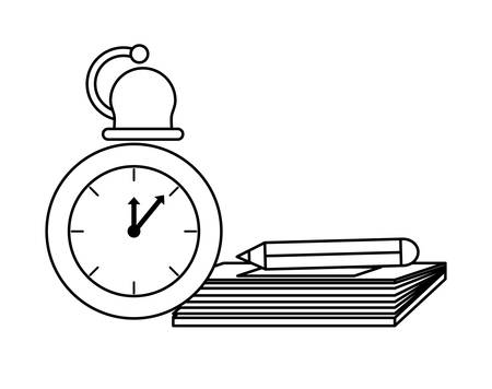 chronometer with book and pencil icon over white background, vector illustrationのイラスト素材