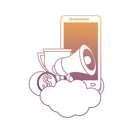 cloud with cellphone and megaphone over white background, vector illustrationのイラスト素材