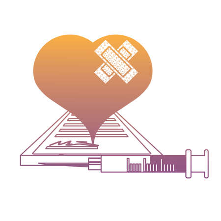 heart with syringe and medical report icon over white background, vector illustrationのイラスト素材