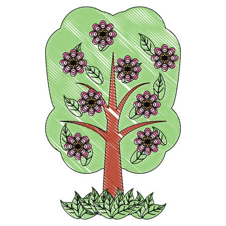 tree with beautiful flowers icon over white background, vector illustrationのイラスト素材