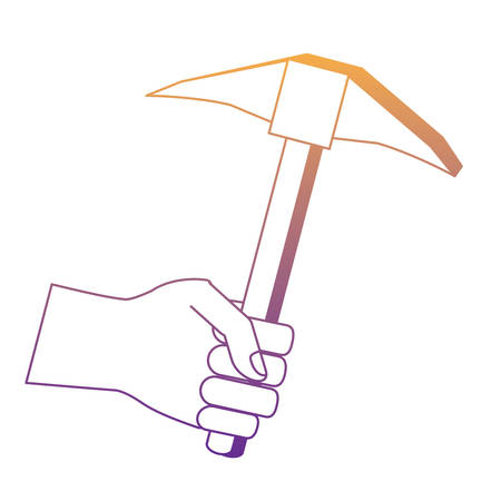 hand holding a pickaxe tool icon over white background, vector illustrationのイラスト素材