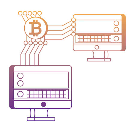 computer monitors with cryptocurrency stock market and bitcoin symbol over white background, vector illustrationのイラスト素材